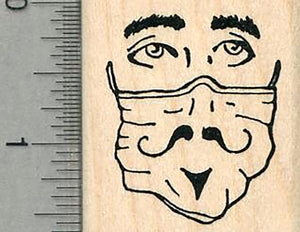 Masked Face Rubber Stamp, With painted on facial hair, Virus Series