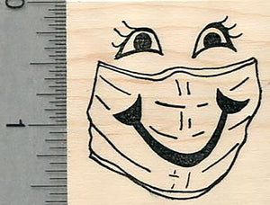 Masked Face Rubber Stamp, with painted on smile, Virus Series