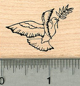 Peace Dove Rubber Stamp, Small Version, with Olive Branch