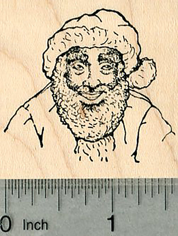 Black Santa Rubber Stamp, Father Christmas, Portrait Style