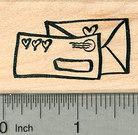 Letter Mail Rubber Stamp, with Hearts