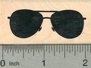 Aviator Sunglasses Rubber Stamp, Front View, 2" wide