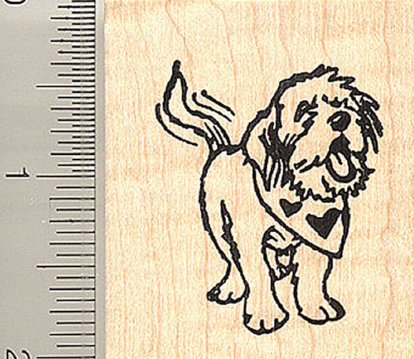 Terrier Dog Valentine Rubber Stamp Wood Mounted