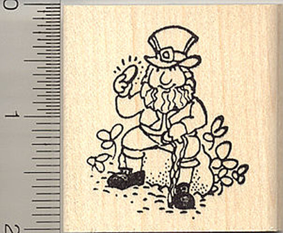 Leprechaun with Gold Coin Rubber Stamp