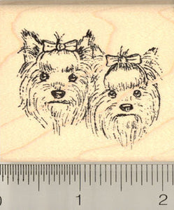 Yorkshire Terrier Dog Rubber Stamp, Pair of Yorkie Faces