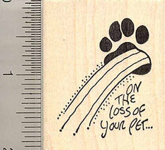 Sympathy in Pet Loss Rubber Stamp with Paw Print and Rainbow