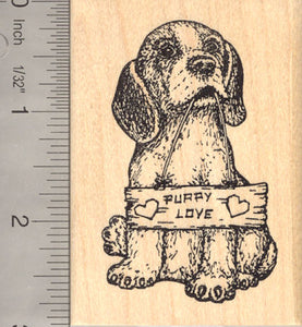 Valentine Beagle Dog Rubber Stamp, Puppy Love