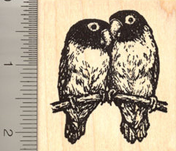 Lovebird Pair Rubber Stamp, Small Parrot Bird