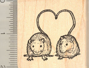 Rat Love Rubber Stamp, Valentine Heart Shaped Tails