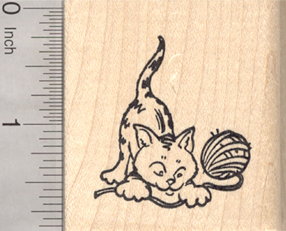 Cat with Yarn Rubber Stamp