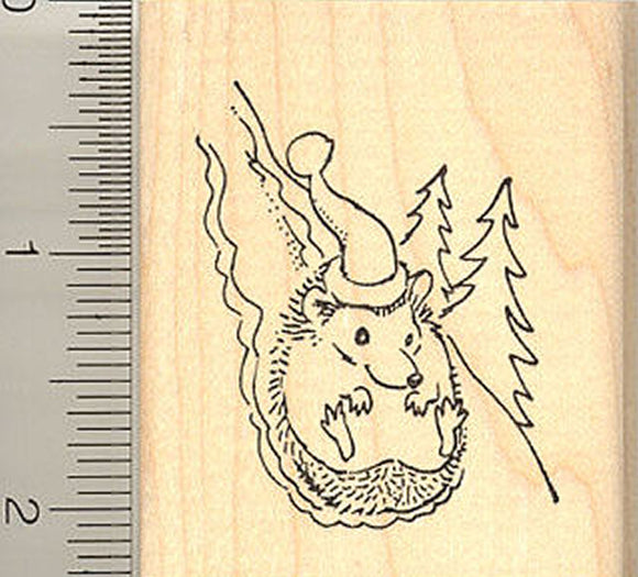 Winter Hedgehog on Slope Rubber Stamp