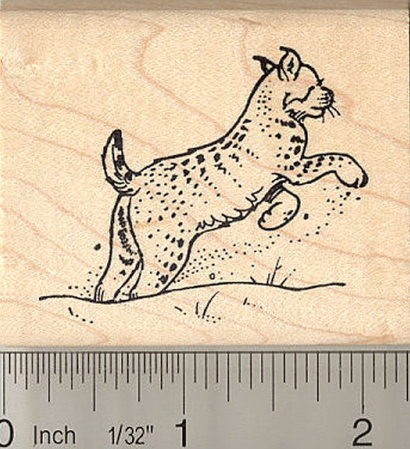 Leaping Bobcat Rubber Stamp