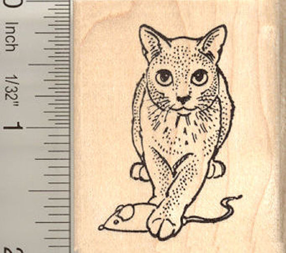Russian Blue Cat with Catnip Mouse Rubber Stamp