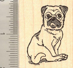 Sitting Pug Dog Rubber Stamp