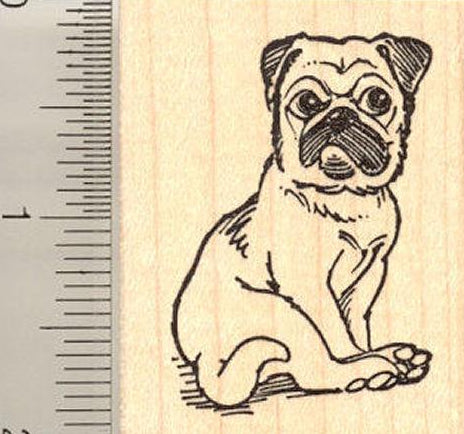 Sitting Pug Dog Rubber Stamp