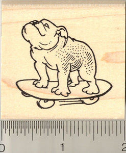 Bulldog on Skateboard Rubber Stamp