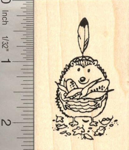 Thanksgiving Hedgehog with Fall Harvest Rubber Stamp
