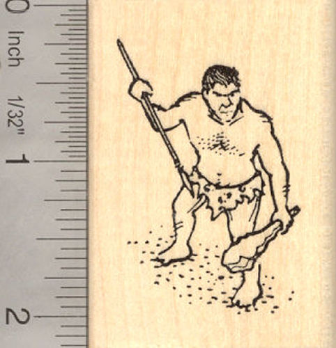 Caveman with Spear and Club Rubber Stamp