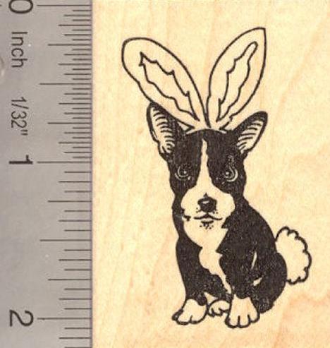 Easter Boston Terrier Rubber Stamp