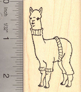 Alpaca wearing Yarn Sweater Rubber Stamp