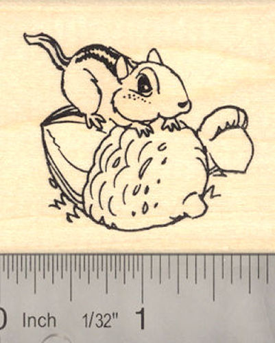 Chipmunk with Giant Acorn Rubber Stamp