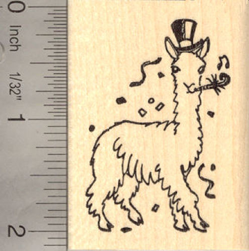 New Year's Alpaca Party Rubber Stamp