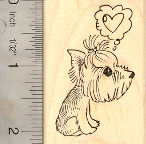 Yorkie Love Rubber Stamp, Yorkshire Terrier Valentine's Day