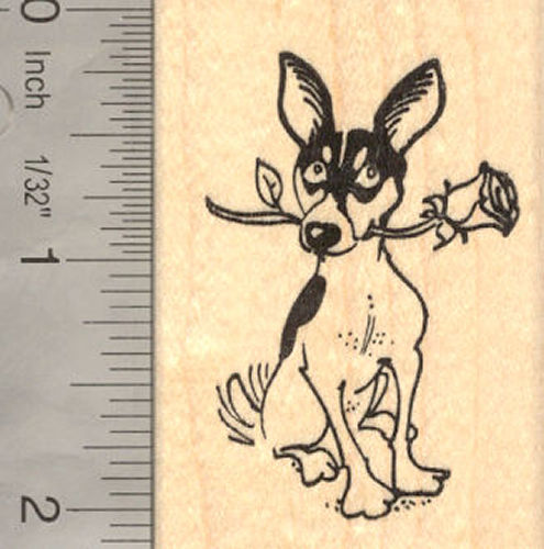 Rat Terrier with Rose Rubber Stamp, Valentine's Day