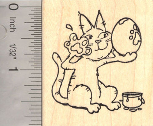 Easter Cat Paw Painting Eggs Rubber Stamp