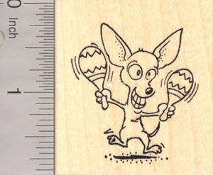 Cinco De Mayo Chihuahua with Maracas, Mexican Rubber Stamp