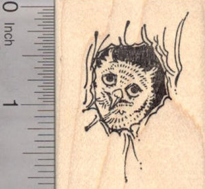 Screech Owl Rubber Stamp, Roosting in Tree