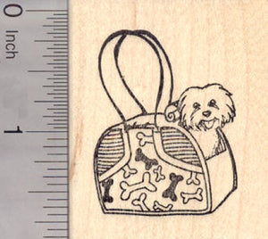 Dog in Carrier Rubber Stamp, Bichon Frise, Havanese, Coton de Tulear