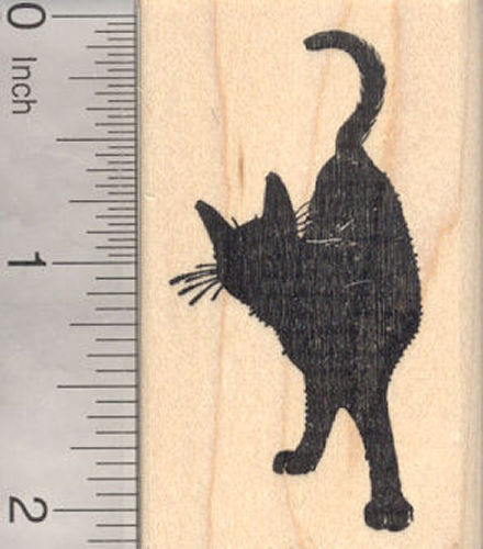 Black Cat Rubber Stamp in Silhouette, Looking Behind