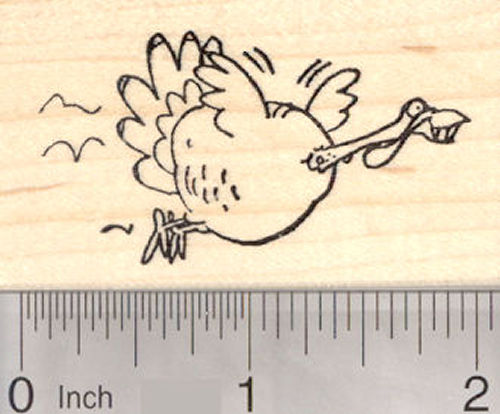 Flying Grinning Turkey, Thanksgiving Rubber Stamp