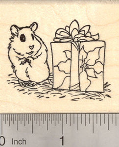 Hamster Christmas Gift Rubber Stamp