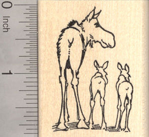 Moose Cow and Twin Calves Rubber Stamp