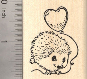Valentine's Day Hedgehog Flying with Heart Balloon Rubber Stamp
