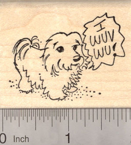 Valentine's Day Cute Maltese Dog Rubber Stamp, I Wuv Wu!