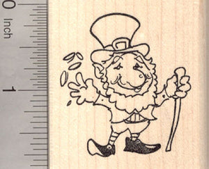 St. Patrick's Day Leprechaun Rubber Stamp, with Gold Coins