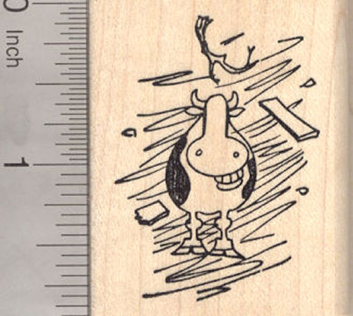 Grinning Cow in Tornado Rubber Stamp, Twister