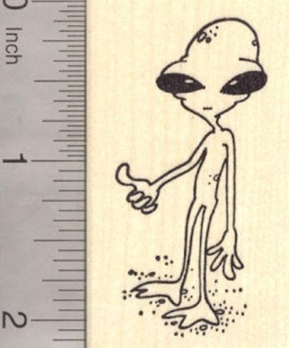 Thumbs Up Alien Rubber Stamp, Hitchhiker Extra Terrestrial