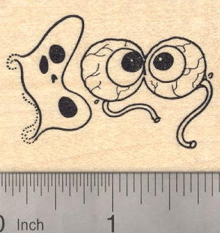 Halloween Rubber Stamp, Scary Eyeball Boo Saying