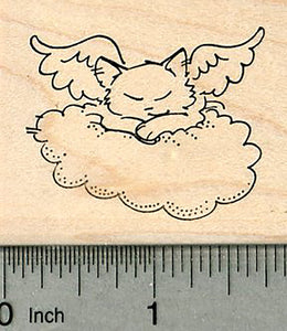 Cat Angel on Cloud Rubber Stamp, Pet Loss Sympathy