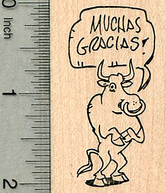 Muchas Gracias, Bull Rubber Stamp, Thank you in Spanish Language
