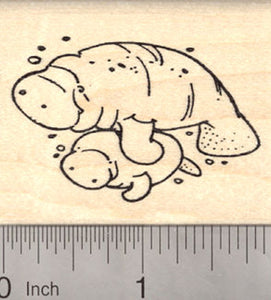 Manatee Mom with Baby Rubber Stamp