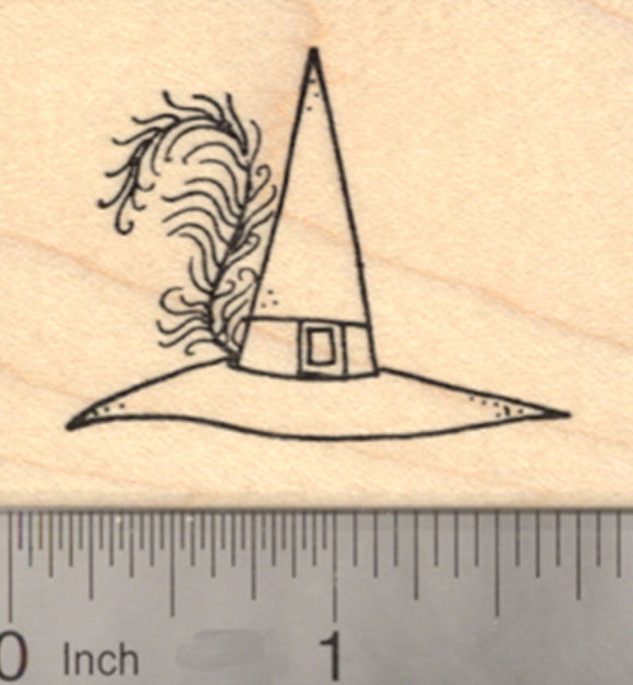Halloween Witch Hat Rubber Stamp, with Fancy Feather Trim