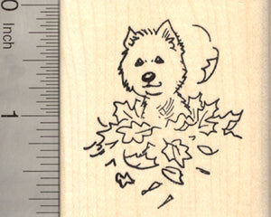West Highland White Terrier Dog Rubber Stamp, in Autumn Leaves