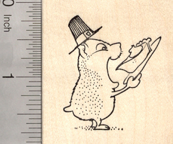 Thanksgiving Hamster Rubber Stamp, with Pie
