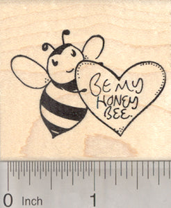 Valentine's Day Bee Rubber Stamp with Heart, Be my Honey Bee