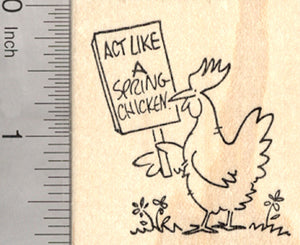 Spring Chicken Rubber Stamp, Rooster with Sign